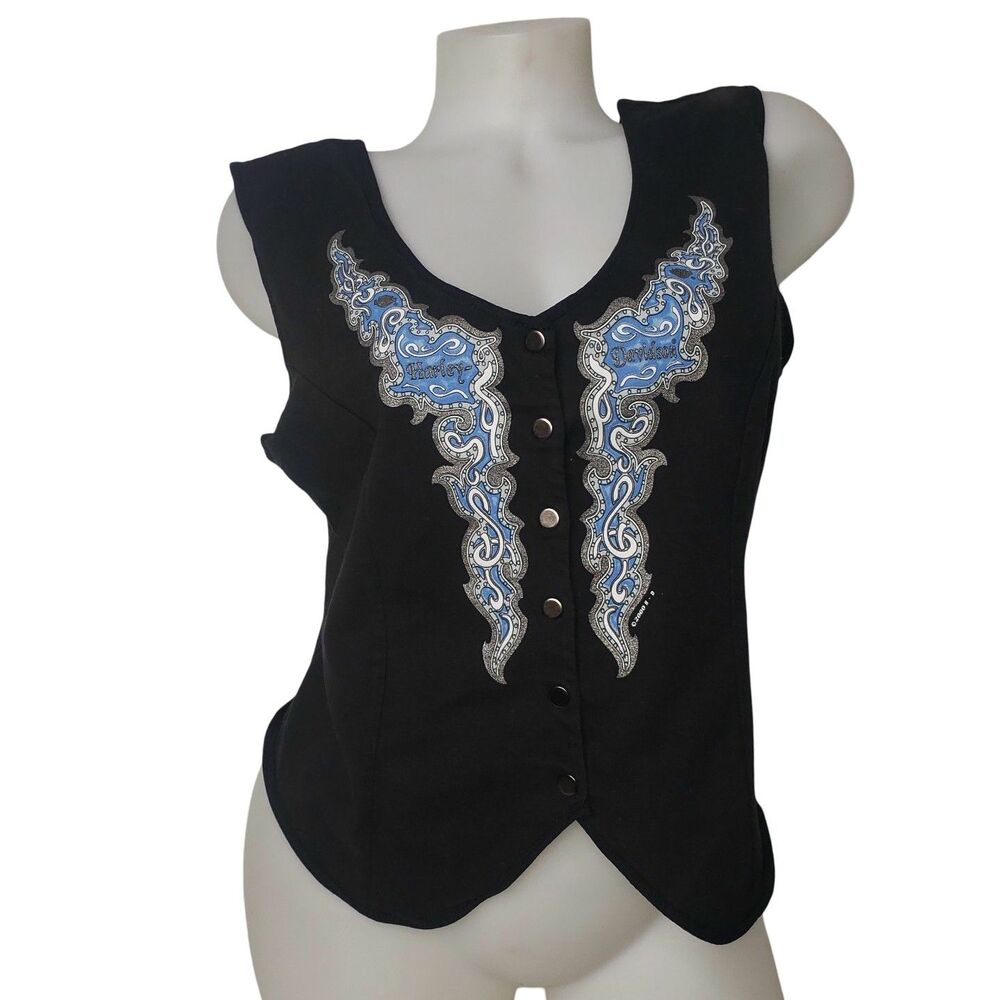 HARLEY DAVIDSON Las Vegas Black Sleeveless Button Front Tank Top Womens Size XL